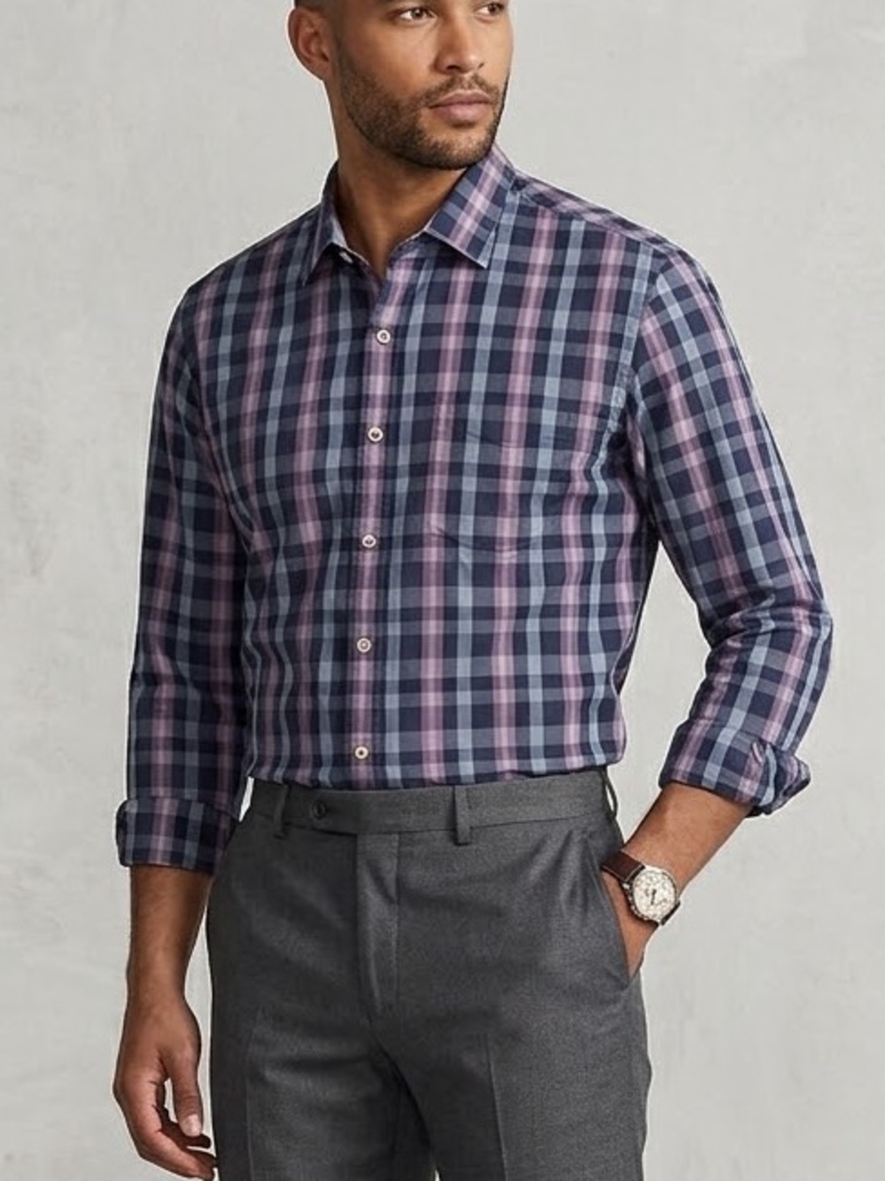 Tommy Bahama Mens XL Long Sleeve Plaid Button Down Shirt Purple Blue Cotton